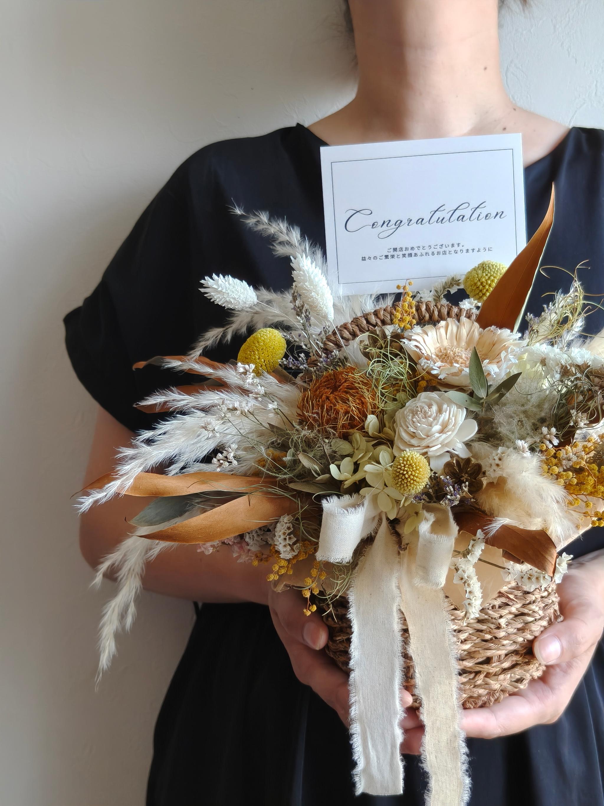 花籠のお祝い花 開店祝い 店舗インテリア 周年祝い ドライフラワー アレンジメント 結婚祝い ミモザ | 9枚目